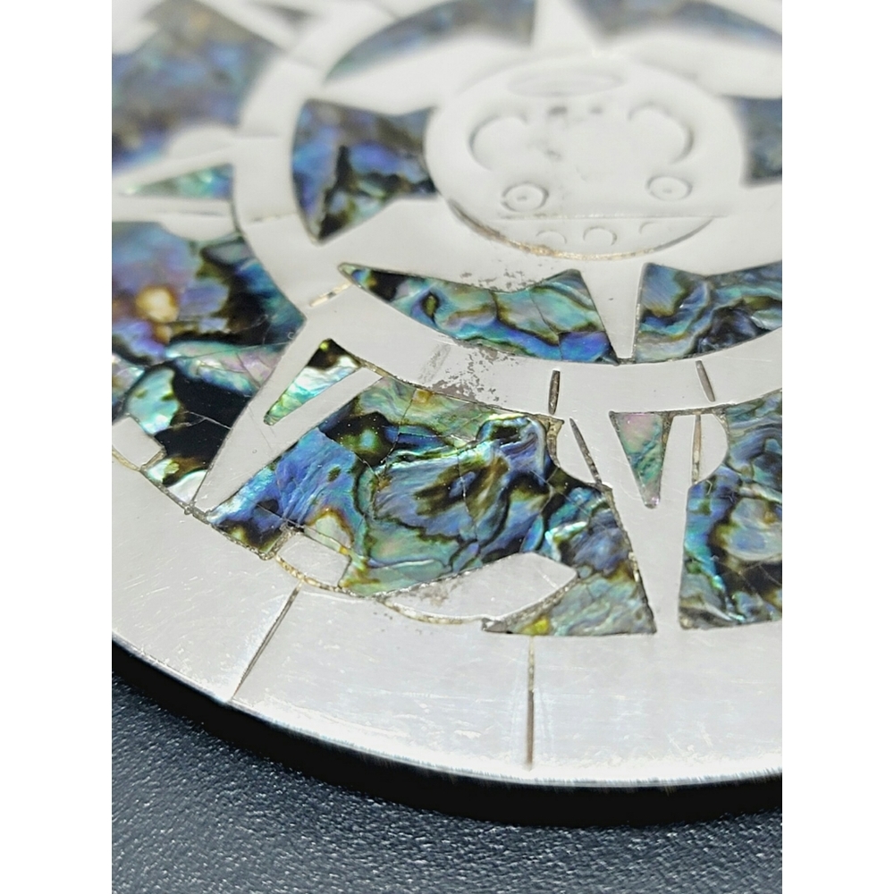 Vintage Abalone and Taxco Sterling 925 Silver Hecho en Mexico Sun Brooch - Picture 4 of 7